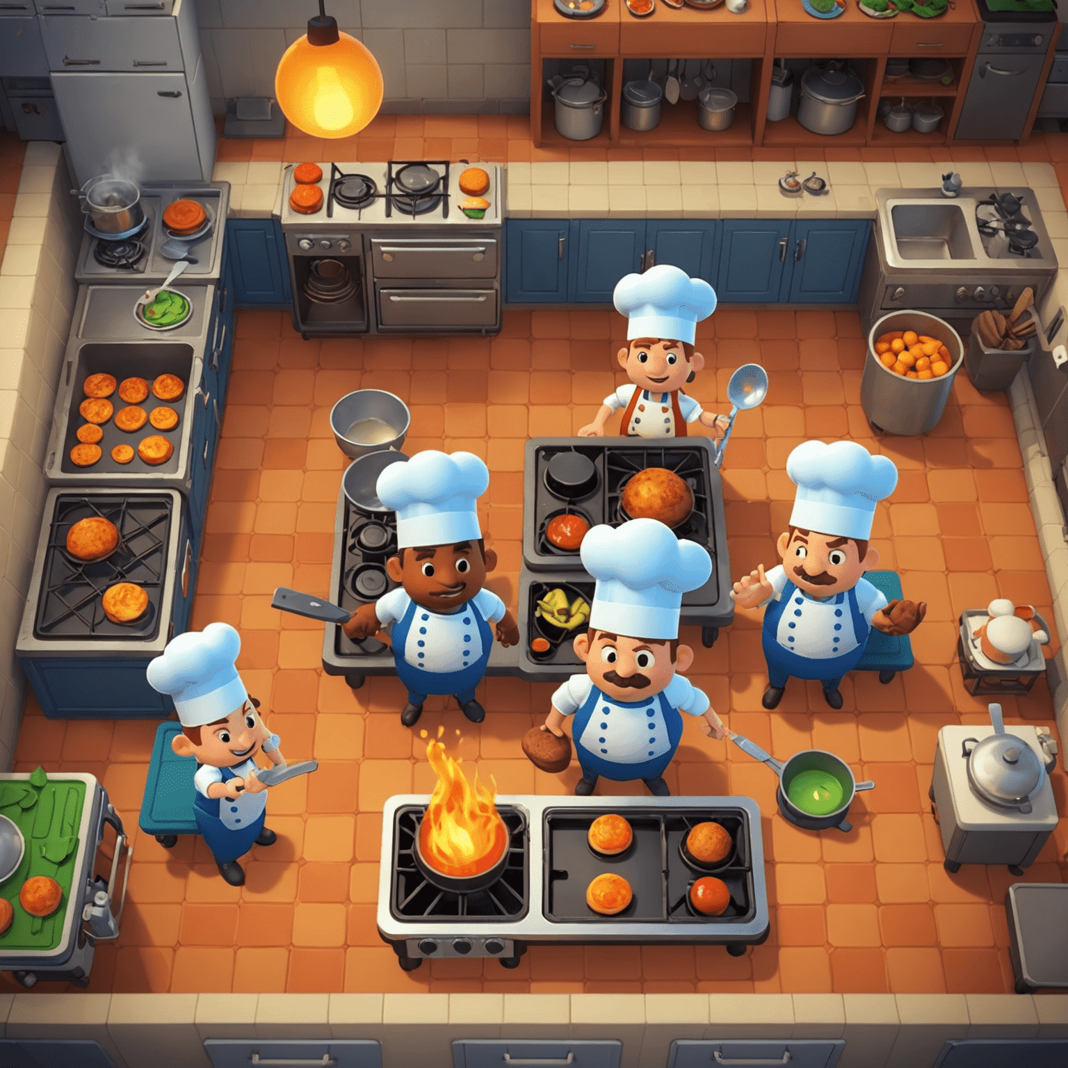 Скріншот гри Overcooked, де гравці співпрацюють, щоб готувати страви на хаотичній кухні